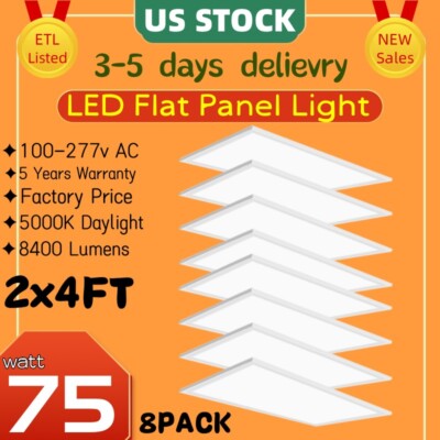 8Pack LED Panel Light 4x2ft Drop Ceiling Flat Recessed Troffer Light Dimmable