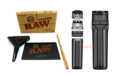 raw LEAN 1 1/4 size cone loader+cone grinder filler storage 3 in 1