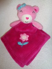 Bear Flower Security Blanket Hot Pink Fuschia Soft Plush Stuffed Baby Gear Lovey
