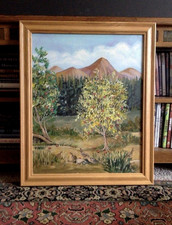 Codornices California en huerto pintura original/óleo sobre lienzo firmado