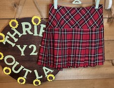Royal Bones Y2K Punk Plaid Goth Cam Girl Pleated Mini Skirt Red XL School Girl