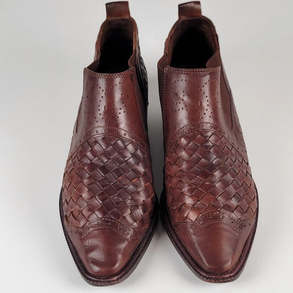 Vintage Bandolino 90’s Leather Woven Booties Brown Women's 7 M - Image 2 of 4