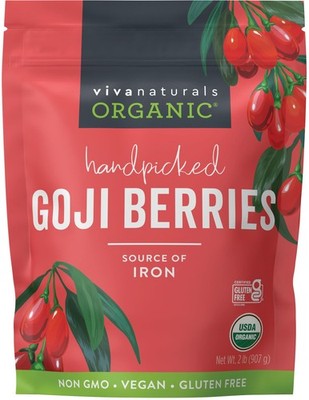 Viva Naturals Organic Dried Goji Berries, 2 lb 907 g   Non-GMO, Vegan Wolfber...