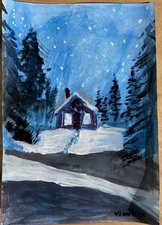 Christmas At The Cabin Abstract Expressionism Original OOAK Signed with COA