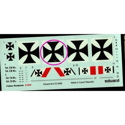 Eduard Fokker Eindecker Model Water Slide Decals 2009 Sheet
