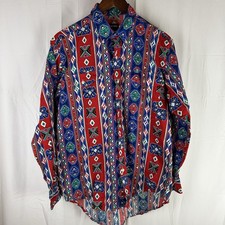Frontier Series Southwestern Shirt Mens Medium Aztec Print Western Colorful