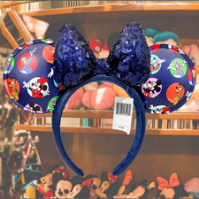 Disney- Park Mickey and Friends Sequined Bow Navy Blue Headband Mouse Ear BNWT