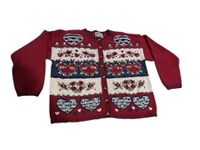 Heirloom Collectibles Womens Large Red Heart Floral Button Cardigan Sweater
