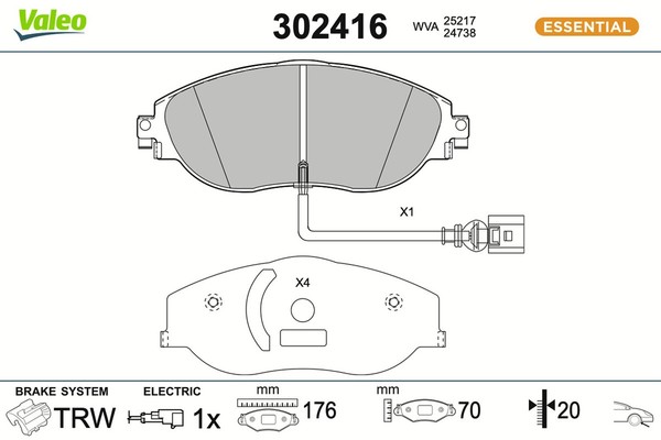 Bremsbelagsatz Scheibenbremse Essential Valeo 302416 FüR VW CC B7 358 Sharan 7N1-image