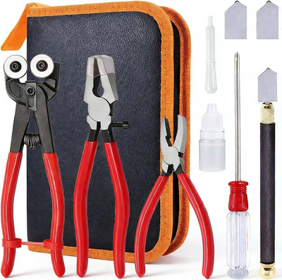 Glass Cutting Tool Kit with Tile Nipper, Glass Cutter,Running Pliers, Breaker Pl