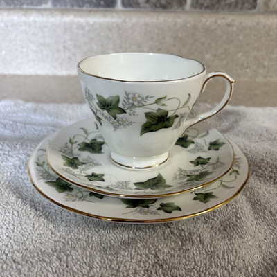 Duchess Ivy Floral Bone China Tea Cup & Saucer Set White Green England 509