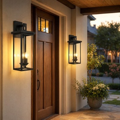 2 Pack 22'' Black Outdoor Wall Light Dusk to Dawn Sconce Exterior Porch Fixture