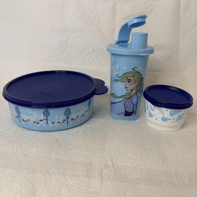 Tupperware Frozen 2 Snack Containers Set Of 3 Elsa Cup Bowls Kids Blue Lids