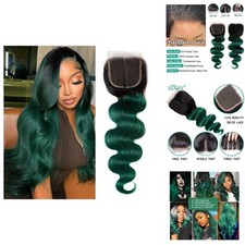 SEXAY Green Ombre 4x4 Lace Closure 100 Brazilian Human Hair 16 inch 1b/Green