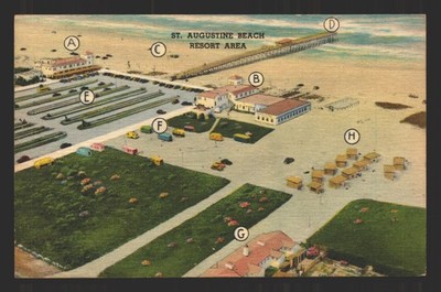 Beach Resort Area Aerial Map View St Augustine FL Postcard Vtg Linen
