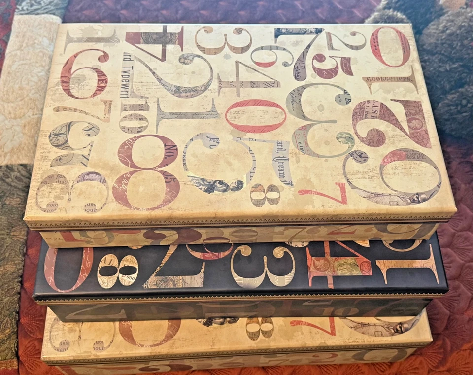 Punch Studio GRAPHIC NUMBERS Decorative Nesting Boxes SET OF 3 Black & Cream - Image 2 of 4