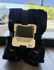 VIRAL TIK TOK COSTCO EMBROIDERED FAUX FUR HALLOWEEN FALL THROW BLACK CAT NWT
