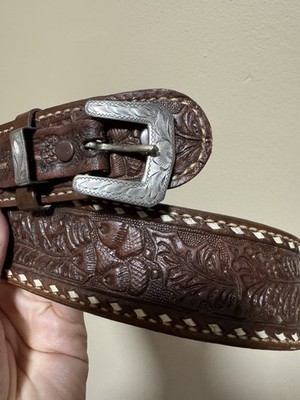 Collectible Diablo Sterling Silver Belt Buckle Wide Leather Belt Ornate Acorns