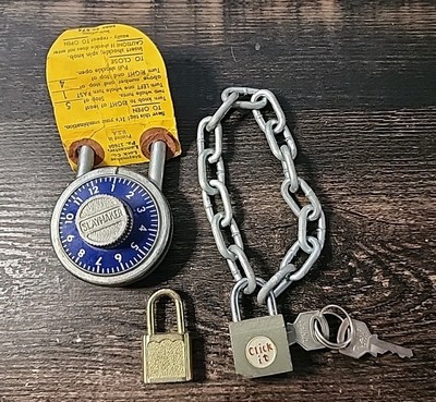 Lot of 3 Vintage Locks - Slaymaker W/Combination, Click-it W/Key & Gold No Key