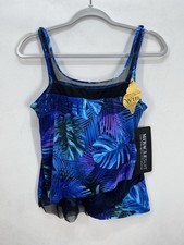 Miraclesuit Tankini Swim Top Sz 8 Royal Palms Mirage Underwire Tummy Control NEW