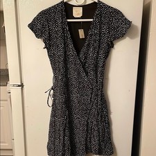 Harper XS NWT Black White Polka Dot Wrap Dress Cottage Fairy Holiday Preppy