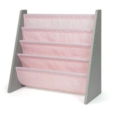 Humble Crew 4-Tier Kids Bookshelf, Grey/Pink Wood - Book Organizer for Children