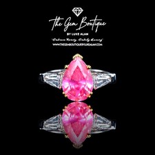 Exquisite 12.80Ct Pink Zirconia Pear Cut Ring - 925 Silver w/ Rhodium Size 8 