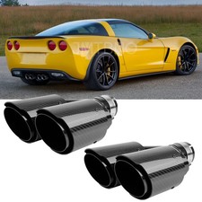For Chevy Corvette C6 C7 2.5 Inlet To Dual 4 Outlet Exhaust Tips Carbon Fiber