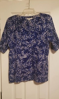 Chico's Blue, White, Black Short Sleeve Top - Size 2 (Large)