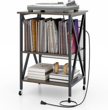 Record Player Stand Charging Station Vinyl Record Storage Table 4 Rolling Wheels