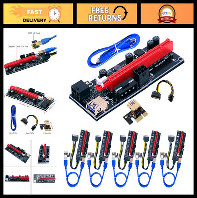 6 Pack PCI-E Riser Adapter Card X1 to X16 Extender for GPU Mining Bitcoin ETH Li