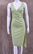 Vintage Express Dress Women 1/2 Green Ruched Sheath Asymmetrical Y2K Cocktail