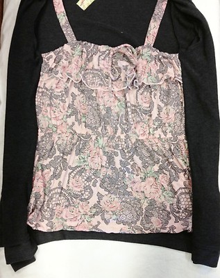 Live to Be Spoiled 2-in-1 Gray Cardigan with attached Pink Floral Blouse 