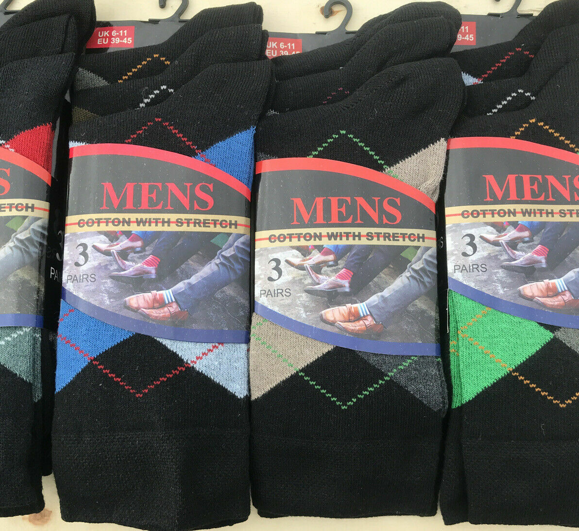 6 PAIR Mens SOCKSPATTERN ARGYLE SOCKCotton Rich Socks 611 UK