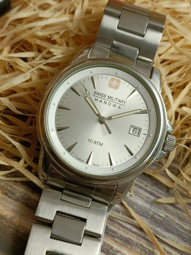 AUTENTICO QUADRANTE IN ARGENTO MILITARE SVIZZERO HANOWA UOMO NUOVO DI ZECCA DATA 6-544 VINTAGE