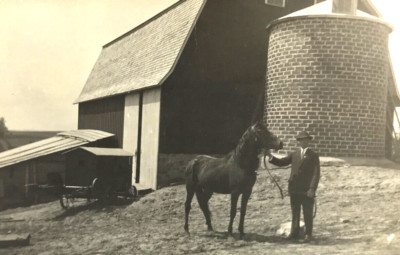 Antique Vtg RPPC Photo Farm Barn Silo Horse Man Hat C.J. Nordmark Minneapolis MN