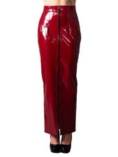 Honour Female Shiny PVC Hobble Full Length Skirt in Cherry Red with Zip