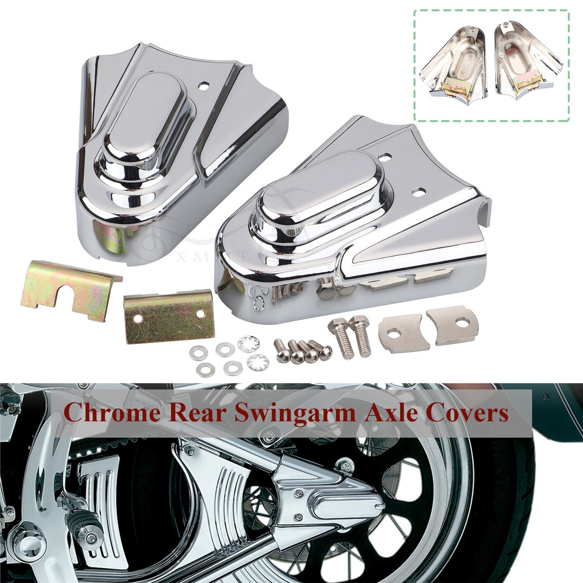 Chrome Rear Swingarm Axle Covers for Harley Heritage Softail FLST