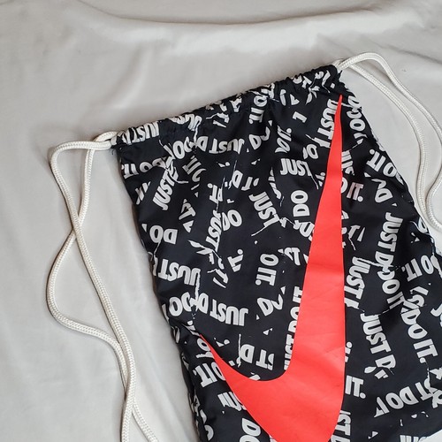 Nike JUST DO IT AOP Cinch Bag Drawstring Backpack Black Orange 13x16 MINOR WEAR - Picture 5 of 15