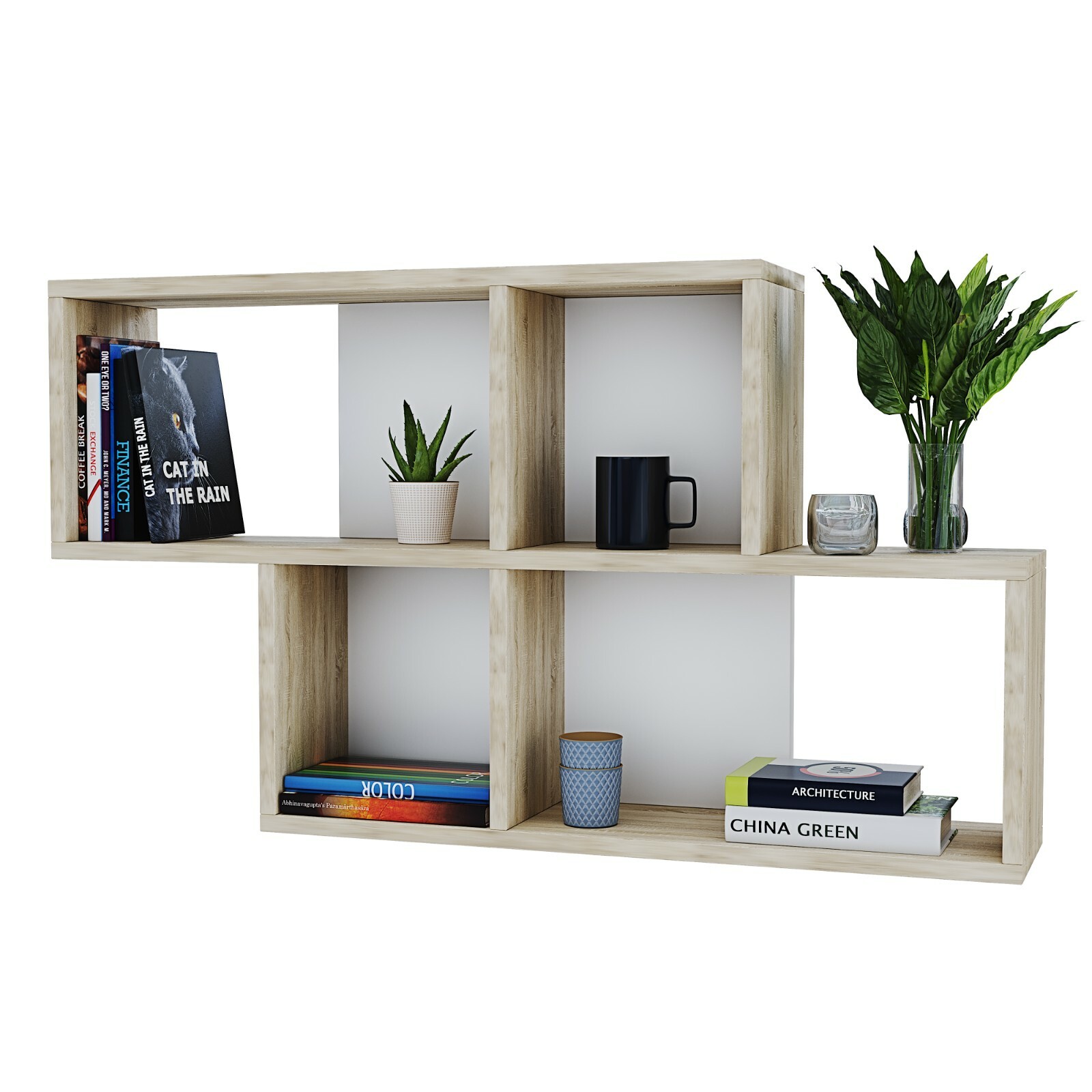 COSTWAY Libreria Multifunzionale A 4 Livelli, Scaffale A Scaletta Di Legno Con 2 Cassetti