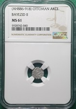 AH886-918 (1451- 1512) OTTOMAN AKCE BAYEZID II SILVER NGC MS 61