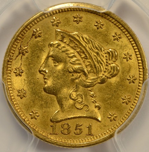 1851 $2.50 Gold Liberty Head PCGS MS61 Major Die Crack Obverse - Picture 2 of 4