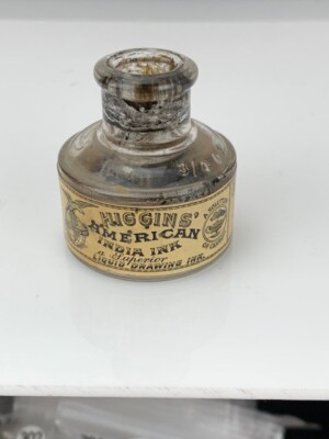 Higgins 3/4 oz  Original Ink 47 x 47mm Ink Bottle Rare (e311)