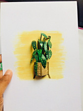 Beautiful handmade mini paper plant for greeting cards, wall deco without frame.