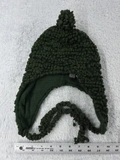 Cejon Beanie Toque Womens One Size Green Popcorn Knit Ear Flap Nylon Acrylic Pom