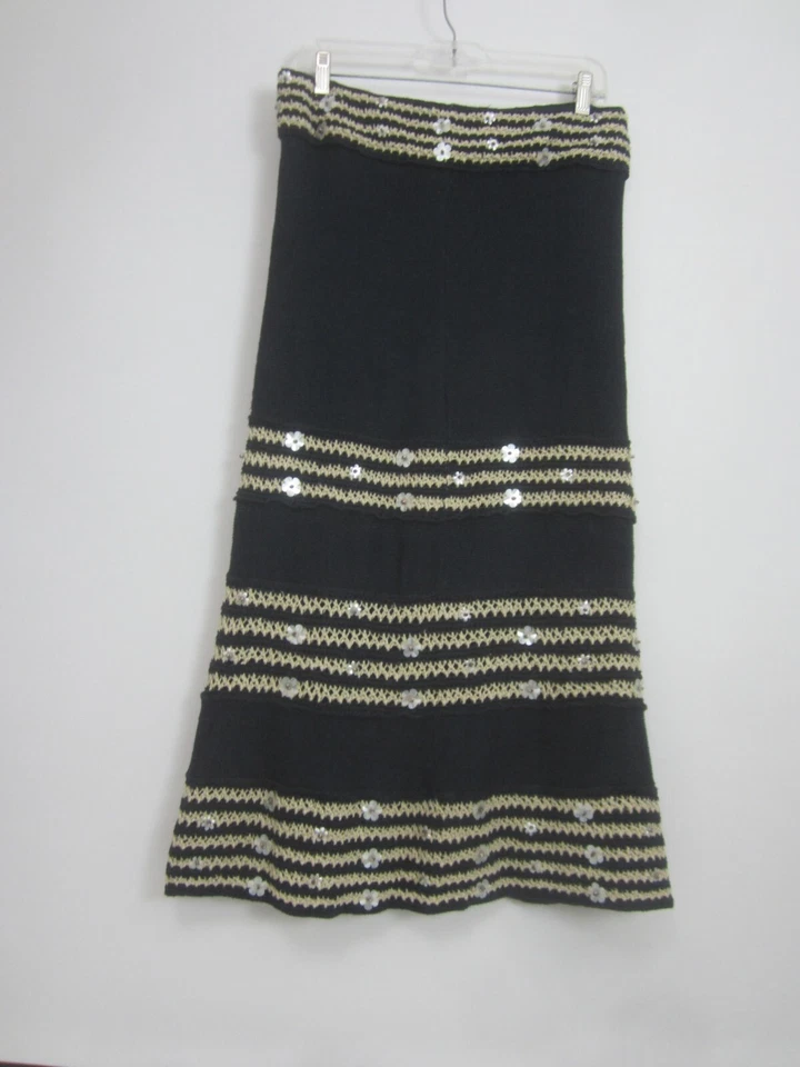 Falda midi Tory Burch para mujer talla M azul marino tostado 100 % lino tejido flores con cuentas Foto 4 de 4