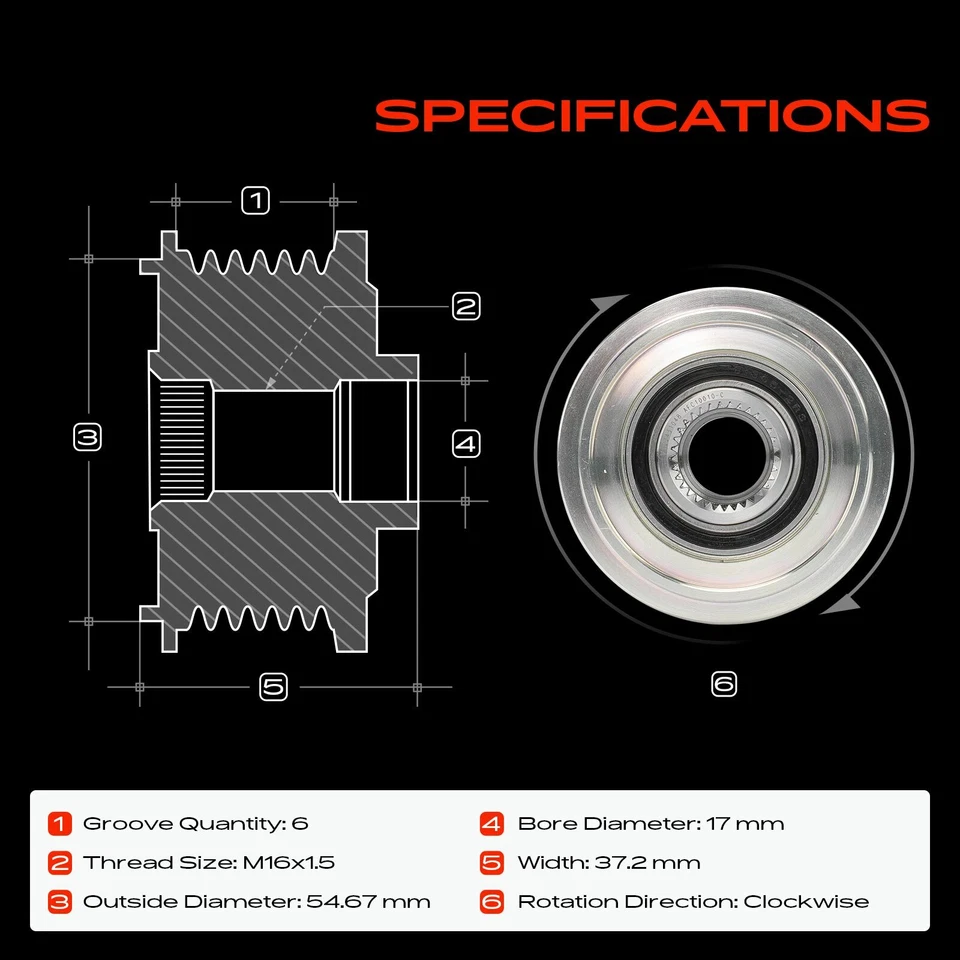 Polea embrague alternador para Ford Focus 2002 2003 2004 2,0 L 6 ranuras en el sentido de las agujas del reloj Foto 2 de 4