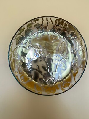 Vintage Ricco Verre de Belgique Gold Floral Embossed Candy Nut Dish