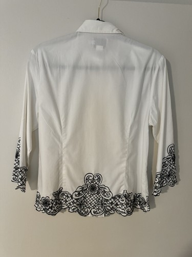 Pong Poco Limited White & Black Embroidered Blouse Size Medium New - Bild 2 von 4