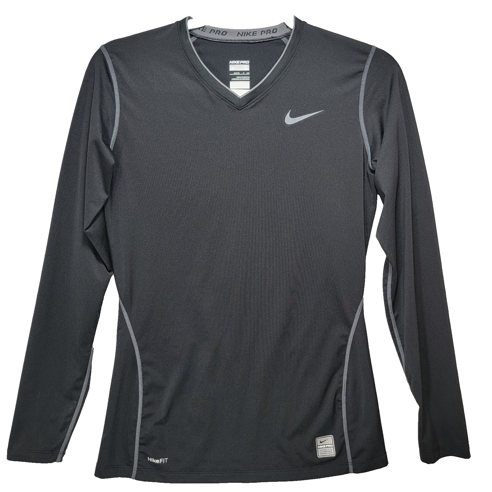 Nike Pro Shirt Womens S Nike Fit Long Sleeve Black Vneck Performance Athletic